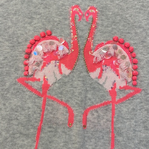 NWOT Lilly Pulitzer Caralynn Grey Sweater With Pink Embellished Flamingos-XXS - Picture 2 of 5